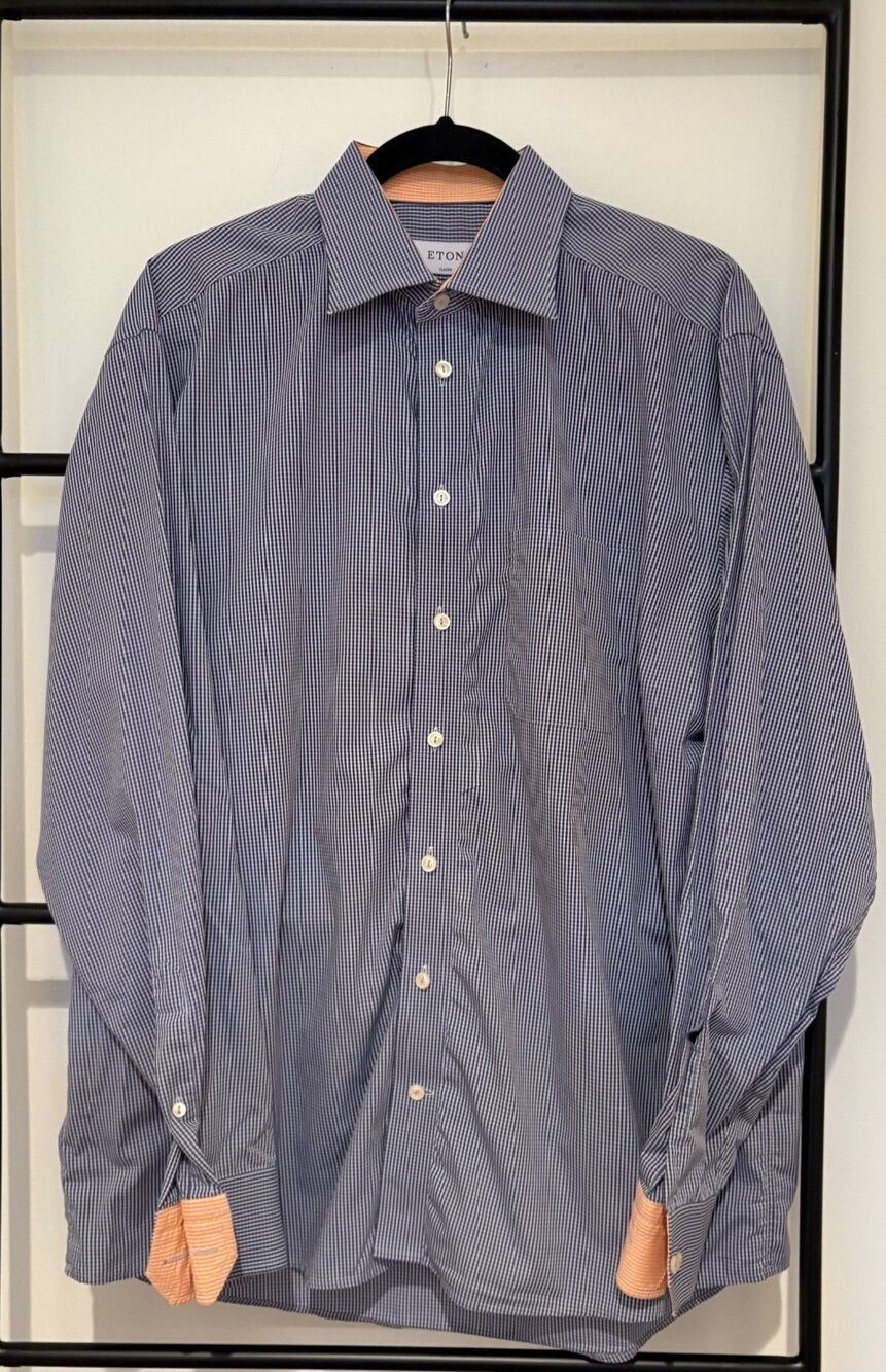 Eton Men's Brighton Dress Shirt in Dark Blue Classic Fit Size 17